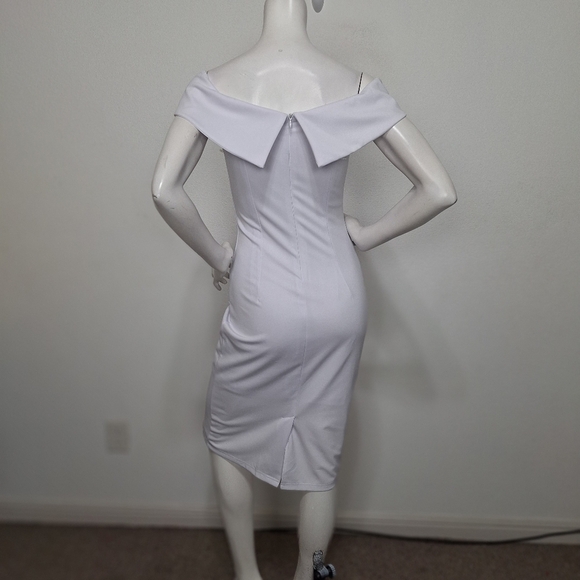 Jasambac White Off The Shoulder Coquette Romantic Bodycon Midi Dress Size S - Picture 6 of 12